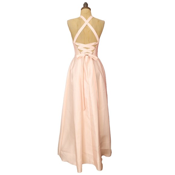 Alfred Sung Twill Strappy Criss Cross Back Gown 2 Twill Blush Pink Dress NWT B50 - Picture 4 of 6